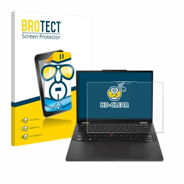 Vorderseite einer Produktverpackung mit dem Markenlogo BROTECT. Daneben ist das Gerät Lenovo ThinkPad X13 2-in-1 Gen 5 mit dem