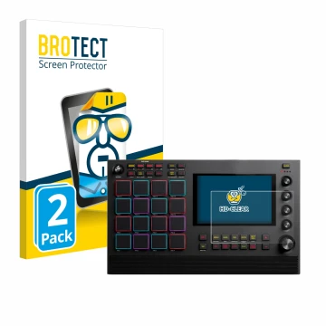 Vorderseite einer Produktverpackung mit dem Markenlogo BROTECT. Daneben ist das Gerät Akai MPC Live II mit dem zugehörigen Dis