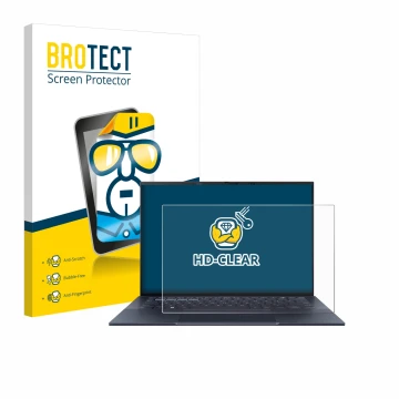 Vorderseite einer Produktverpackung mit dem Markenlogo BROTECT. Daneben ist das Gerät ASUS ExpertBook B9 B9403 mit dem zugehör