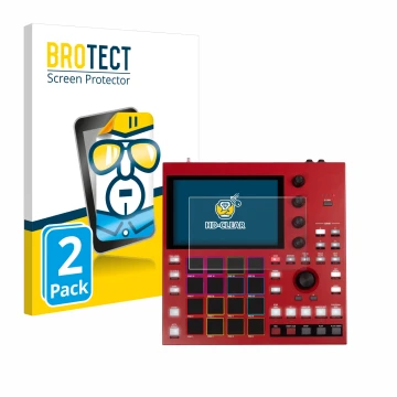 Vorderseite einer Produktverpackung mit dem Markenlogo BROTECT. Daneben ist das Gerät Akai MPC One+ mit dem zugehörigen Displa