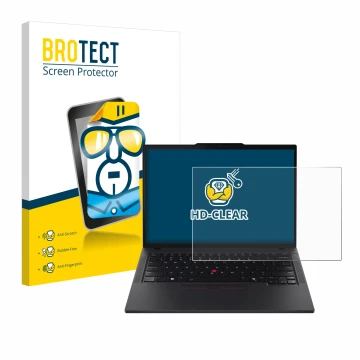 Vorderseite einer Produktverpackung mit dem Markenlogo BROTECT. Daneben ist das Gerät Lenovo ThinkPad T14s Gen 5 mit dem zugeh