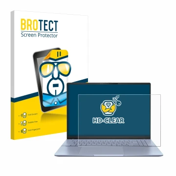 Vorderseite einer Produktverpackung mit dem Markenlogo BROTECT. Daneben ist das Gerät ASUS Vivobook S16 OLED S5606 mit dem zug