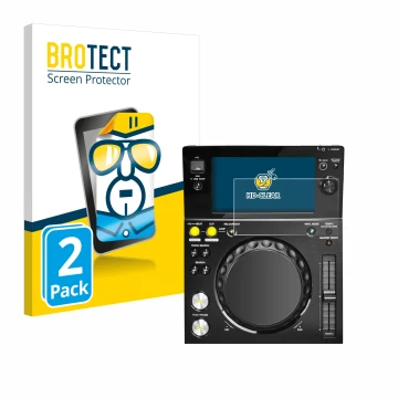 Vorderseite einer Produktverpackung mit dem Markenlogo BROTECT. Daneben ist das Gerät Pioneer XDJ -700 mit dem zugehörigen Dis