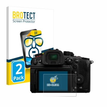 Vorderseite einer Produktverpackung mit dem Markenlogo BROTECT. Daneben ist das Gerät Panasonic Lumix DC-GH7 mit dem zugehörig