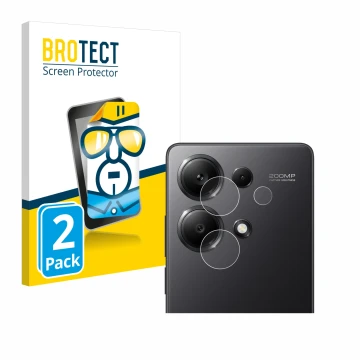 Vorderseite einer Produktverpackung mit dem Markenlogo BROTECT. Daneben ist das Gerät Xiaomi Redmi Note 13 Pro 4G (NUR Kameras