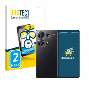 Vorderseite einer Produktverpackung mit dem Markenlogo BROTECT. Daneben ist das Gerät Xiaomi Redmi Note 13 Pro 4G (Display+Kam