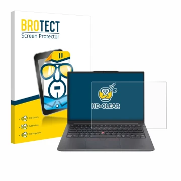 Vorderseite einer Produktverpackung mit dem Markenlogo BROTECT. Daneben ist das Gerät Lenovo ThinkPad E14 Gen 6 mit dem zugehö