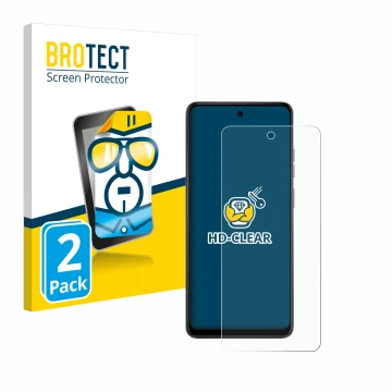 Vorderseite einer Produktverpackung mit dem Markenlogo BROTECT. Daneben ist das Gerät Motorola Moto E14 mit dem zugehörigen Di