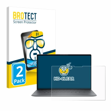 Vorderseite einer Produktverpackung mit dem Markenlogo BROTECT. Daneben ist das Gerät Dell XPS 13 9345 mit dem zugehörigen Dis