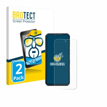 Vorderseite einer Produktverpackung mit dem Markenlogo BROTECT. Daneben ist das Gerät Oukitel WP35 5G mit dem zugehörigen Disp