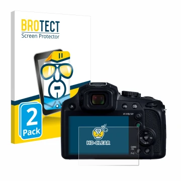 Vorderseite einer Produktverpackung mit dem Markenlogo BROTECT. Daneben ist das Gerät Panasonic Lumix DC-FZ82D mit dem zugehör