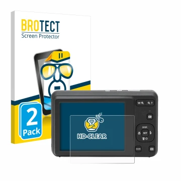 Vorderseite einer Produktverpackung mit dem Markenlogo BROTECT. Daneben ist das Gerät Kodak Pixpro FZ55 mit dem zugehörigen Di