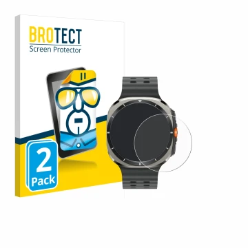 Vorderseite einer Produktverpackung mit dem Markenlogo BROTECT. Daneben ist das Gerät Samsung Galaxy Watch Ultra (47 mm) mit d