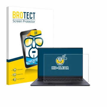 Vorderseite einer Produktverpackung mit dem Markenlogo BROTECT. Daneben ist das Gerät ASUS ZenBook Pro 14 UX6404V mit dem zuge