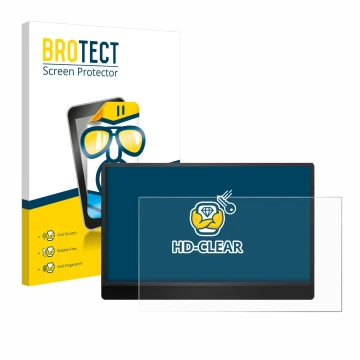 Vorderseite einer Produktverpackung mit dem Markenlogo BROTECT. Daneben ist das Gerät MSI Pro MP161 E2 mit dem zugehörigen Dis