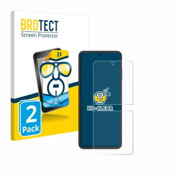 Vorderseite einer Produktverpackung mit dem Markenlogo BROTECT. Daneben ist das Gerät Nubia Flip 5G mit dem zugehörigen Displa
