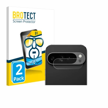 Vorderseite einer Produktverpackung mit dem Markenlogo BROTECT. Daneben ist das Gerät Google Pixel 9 Pro XL (NUR Kameraschutz)