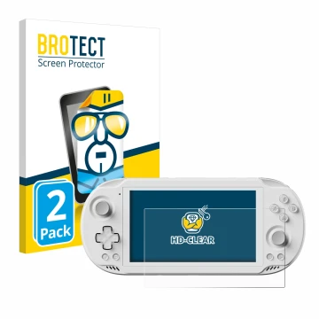 Vorderseite einer Produktverpackung mit dem Markenlogo BROTECT. Daneben ist das Gerät AYN Odin 2 Mini mit dem zugehörigen Disp