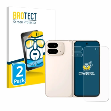 Vorderseite einer Produktverpackung mit dem Markenlogo BROTECT. Daneben ist das Gerät Google Pixel 9 Pro Fold (Display+Kamera)