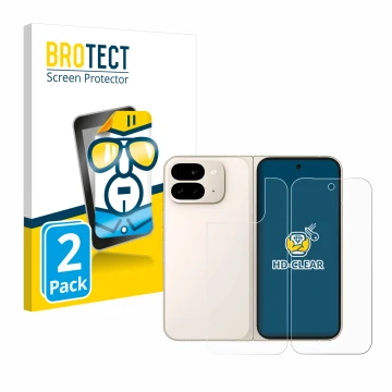 Vorderseite einer Produktverpackung mit dem Markenlogo BROTECT. Daneben ist das Gerät Google Pixel 9 Pro Fold (Display+Rücksei