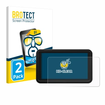 Vorderseite einer Produktverpackung mit dem Markenlogo BROTECT. Daneben ist das Gerät Atomos Shinobi 2 mit dem zugehörigen Dis
