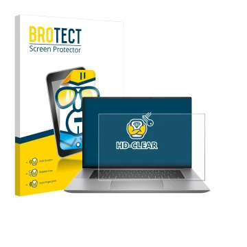 Vorderseite einer Produktverpackung mit dem Markenlogo BROTECT. Daneben ist das Gerät HP Zbook Studio 16 G11 mit dem zugehörig