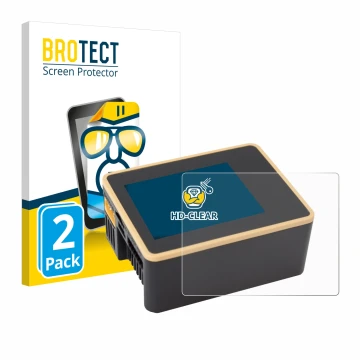 Vorderseite einer Produktverpackung mit dem Markenlogo BROTECT. Daneben ist das Gerät Junsi iCharger X6 mit dem zugehörigen Di