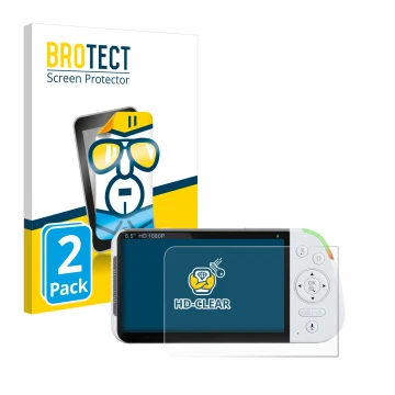 Vorderseite einer Produktverpackung mit dem Markenlogo BROTECT. Daneben ist das Gerät Babysense MaxView-2CAM 5,5