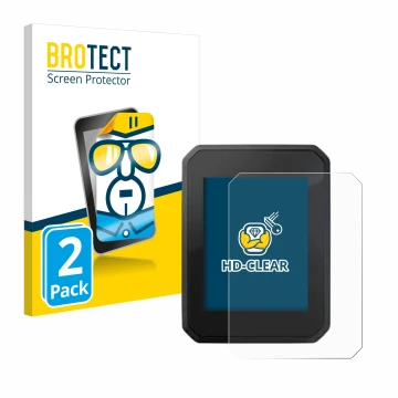 Vorderseite einer Produktverpackung mit dem Markenlogo BROTECT. Daneben ist das Gerät FIT Display Compact 2.0 mit dem zugehöri