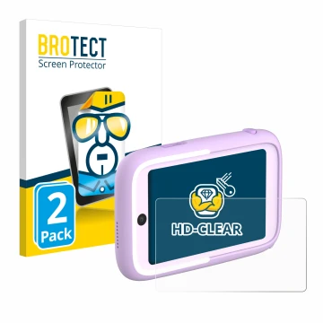 Vorderseite einer Produktverpackung mit dem Markenlogo BROTECT. Daneben ist das Gerät Myfirst Camera 50 mit dem zugehörigen Di