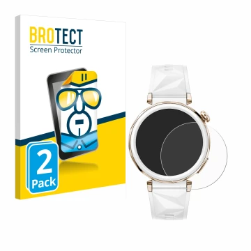 Vorderseite einer Produktverpackung mit dem Markenlogo BROTECT. Daneben ist das Gerät Huawei Watch GT 5 Pro (42 mm) mit dem zu