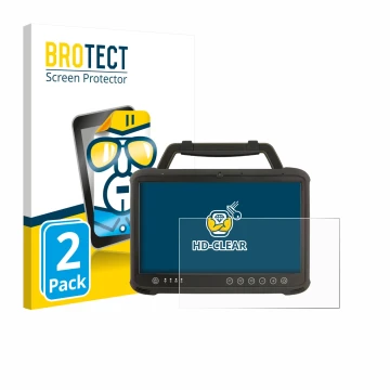 Vorderseite einer Produktverpackung mit dem Markenlogo BROTECT. Daneben ist das Gerät Winmate M133WK mit dem zugehörigen Displ