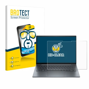 Vorderseite einer Produktverpackung mit dem Markenlogo BROTECT. Daneben ist das Gerät HP Dragonfly 13.5