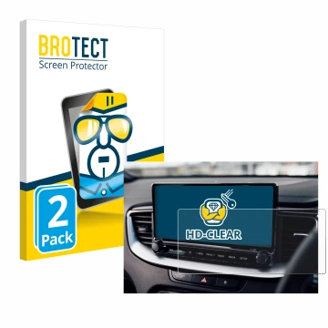 Vorderseite einer Produktverpackung mit dem Markenlogo BROTECT. Daneben ist das Gerät Kia XCeed 2024 mit dem zugehörigen Displ