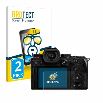 Vorderseite einer Produktverpackung mit dem Markenlogo BROTECT. Daneben ist das Gerät Panasonic Lumix DC-S5D mit dem zugehörig