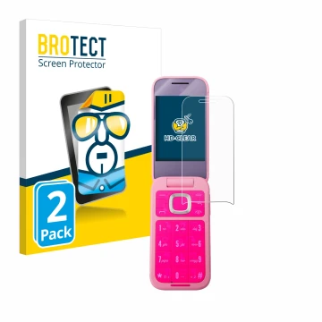 Vorderseite einer Produktverpackung mit dem Markenlogo BROTECT. Daneben ist das Gerät HMD Barbie Phone mit dem zugehörigen Dis