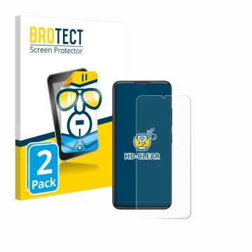 Vorderseite einer Produktverpackung mit dem Markenlogo BROTECT. Daneben ist das Gerät ZTE Blade A34 mit dem zugehörigen Displa
