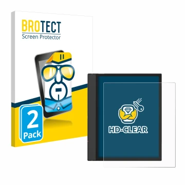 Vorderseite einer Produktverpackung mit dem Markenlogo BROTECT. Daneben ist das Gerät Boox Note Air 4 C mit dem zugehörigen Di