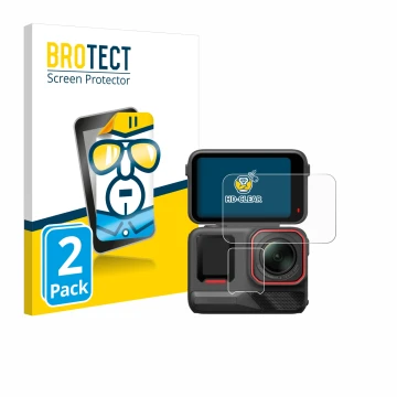 Vorderseite einer Produktverpackung mit dem Markenlogo BROTECT. Daneben ist das Gerät Insta360 Ace Pro 2 mit dem zugehörigen D