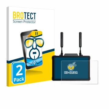 Vorderseite einer Produktverpackung mit dem Markenlogo BROTECT. Daneben ist das Gerät Hollyland Pyro 7 mit dem zugehörigen Dis
