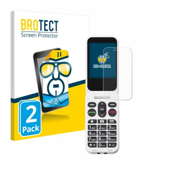 Vorderseite einer Produktverpackung mit dem Markenlogo BROTECT. Daneben ist das Gerät Doro Leva L30 mit dem zugehörigen Displa