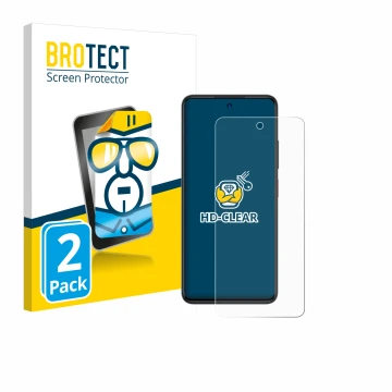 Vorderseite einer Produktverpackung mit dem Markenlogo BROTECT. Daneben ist das Gerät ZTE Blade A75 4G mit dem zugehörigen Dis