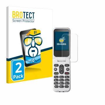 Vorderseite einer Produktverpackung mit dem Markenlogo BROTECT. Daneben ist das Gerät Doro 2820 mit dem zugehörigen Displaysch