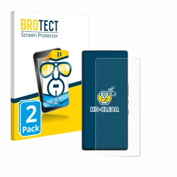 Vorderseite einer Produktverpackung mit dem Markenlogo BROTECT. Daneben ist das Gerät ZTE Nubia Red Magic 10 Pro mit dem zugeh