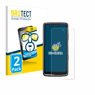 Vorderseite einer Produktverpackung mit dem Markenlogo BROTECT. Daneben ist das Gerät Crosscall Stellar M6 mit dem zugehörigen