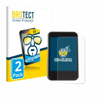 Vorderseite einer Produktverpackung mit dem Markenlogo BROTECT. Daneben ist das Gerät Freesky YL81F mit dem zugehörigen Displa