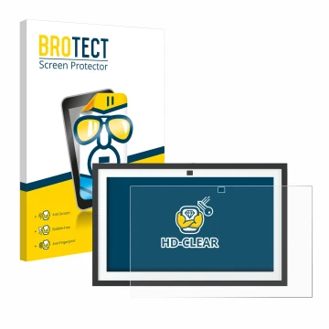 Vorderseite einer Produktverpackung mit dem Markenlogo BROTECT. Daneben ist das Gerät Amazon Echo Show 15 2024 mit dem zugehör