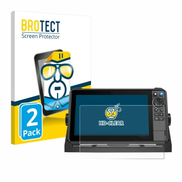 Vorderseite einer Produktverpackung mit dem Markenlogo BROTECT. Daneben ist das Gerät Lowrance HDS-9 Pro mit dem zugehörigen D