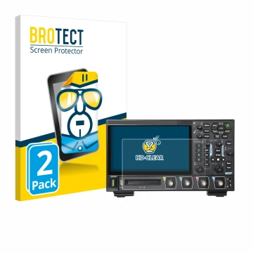 Vorderseite einer Produktverpackung mit dem Markenlogo BROTECT. Daneben ist das Gerät Rigol DHO914 mit dem zugehörigen Display