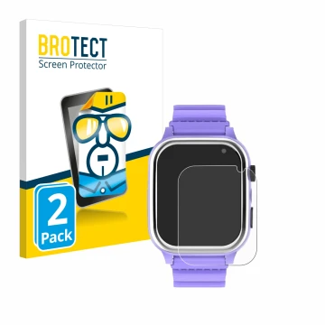 Vorderseite einer Produktverpackung mit dem Markenlogo BROTECT. Daneben ist das Gerät Jubunrer Kids Smartwatch mit dem zugehör